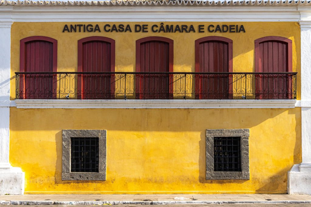 facade of yellow concrete building